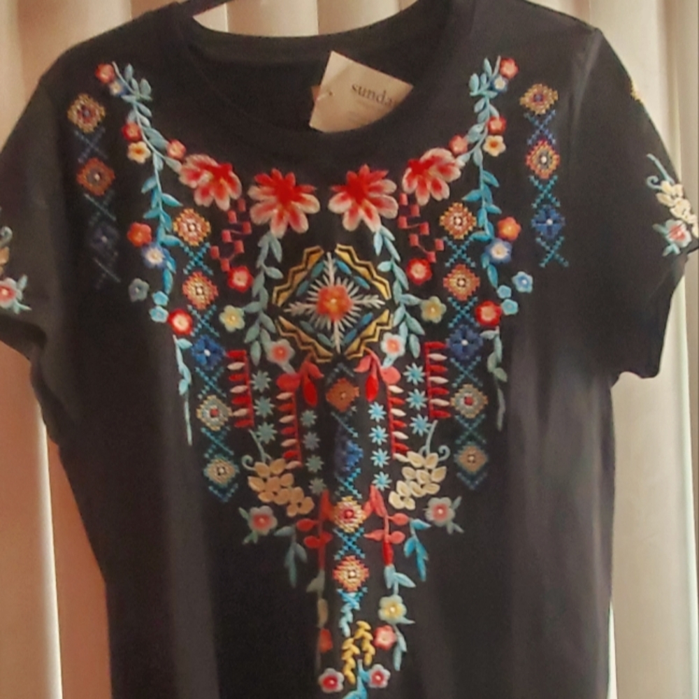 NWT! Driftwood Aztec inspired embroidered top.